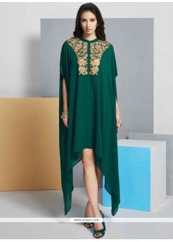 Opulent Green Embroidered Work Faux Georgette Designer Kurti