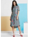 Modish Embroidered Work Grey Art Silk Designer Kurti