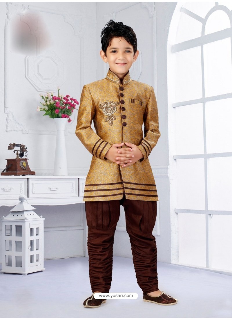 Brown Indowestern Sherwani For Kids 