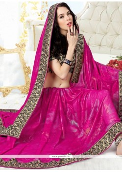Orphic Faux Georgette Hot Pink Patch Border Work Classic Saree