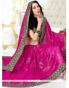 Orphic Faux Georgette Hot Pink Patch Border Work Classic Saree