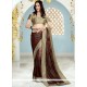 Dainty Patch Border Work Brown Designer Saree