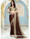 Dainty Patch Border Work Brown Designer Saree