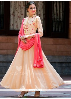 Resham Faux Georgette Anarkali Suit In Pink