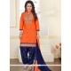 Perfect Navy Blue And Orange Embroidered Work Punjabi Suit