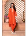 Groovy Orange Jacquard Chanderi Kurti