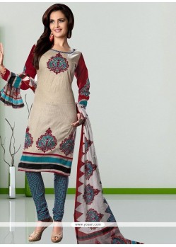 Delectable Cotton Beige And Maroon Churidar Salwar Kameez