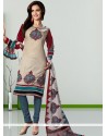 Delectable Cotton Beige And Maroon Churidar Salwar Kameez