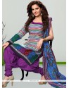 Sumptuous Print Work Multi Colour Cotton Churidar Salwar Kameez