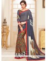 Fab Georgette Grey And Multi Colour Print Work Printed Saree