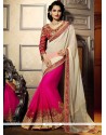 Patch Border Faux Georgette Half N Half Trendy Saree In Cream And Hot Pink