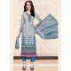Compelling Faux Georgette Blue And Grey Pant Style Suit