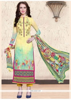Glowing Print Work Faux Georgette Multi Colour Pant Style Suit