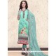 Delectable Print Work Sea Green Pant Style Suit