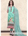 Delectable Print Work Sea Green Pant Style Suit