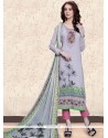 Lively Print Work Grey Faux Georgette Pant Style Suit