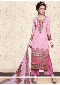 Integral Pink Print Work Faux Georgette Designer Palazzo Suit