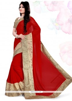 Noble Red Faux Georgette Saree