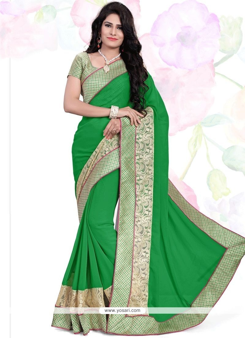 Gleaming Green Net Designer Saree