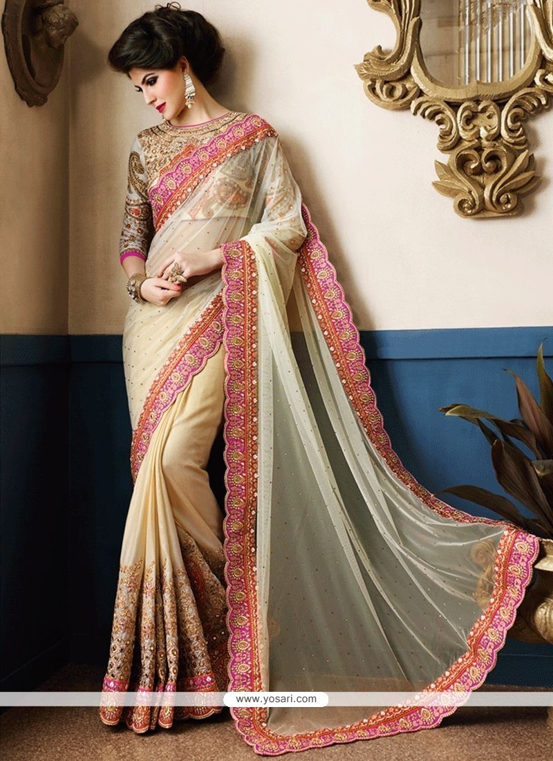 Glowing Shimmer Georgette Embroidered Work Classic Designer Saree