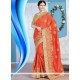 Exceptional Patch Border Work Orange Traditional Saree