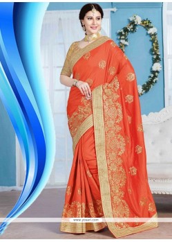 Exceptional Patch Border Work Orange Traditional Saree