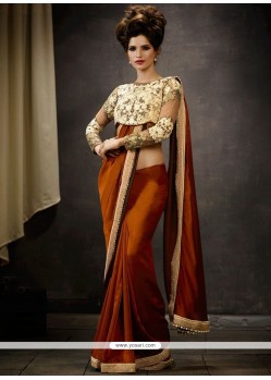 Stylish Crepe Silk Brown Designer Traditional Saree