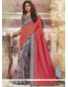 Conspicuous Grey And Orange Embroidered Work Half N Half Saree