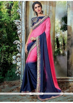 Customary Faux Chiffon Embroidered Work Shaded Saree