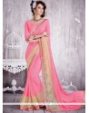 Exquisite Faux Georgette Pink Patch Border Work Classic Saree