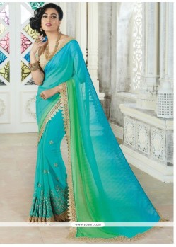 Sonorous Faux Georgette Aqua Blue And Green Shaded Saree