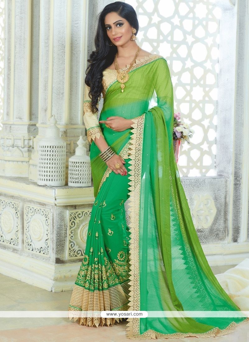 Latest Faux Georgette Green Shaded Saree