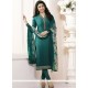 Prachi Desai Teal Embroidered Work Churidar Designer Suit