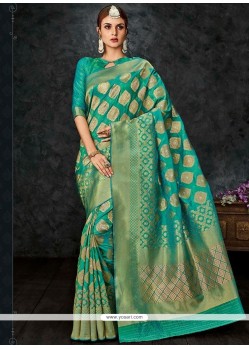 Sonorous Banarasi Silk Sea Green Weaving Work Designer Traditional Saree