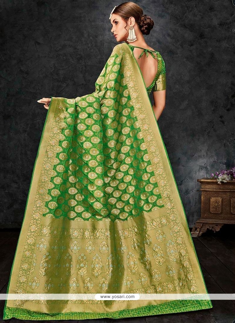 Celestial Banarasi Silk Green Traditional Designer Saree