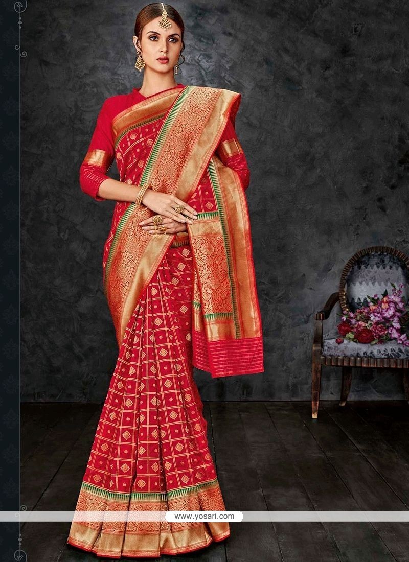 Red Weaving Work Banarasi Silk Traditional Saree