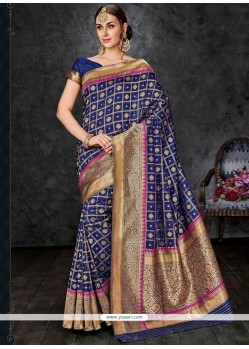 Dignified Banarasi Silk Navy Blue Weaving Work Designer Traditional Saree