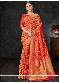 Orange Weaving Work Banarasi Silk Designer Traditional Saree