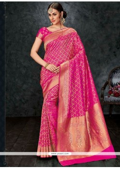 Topnotch Banarasi Silk Hot Pink Designer Traditional Saree