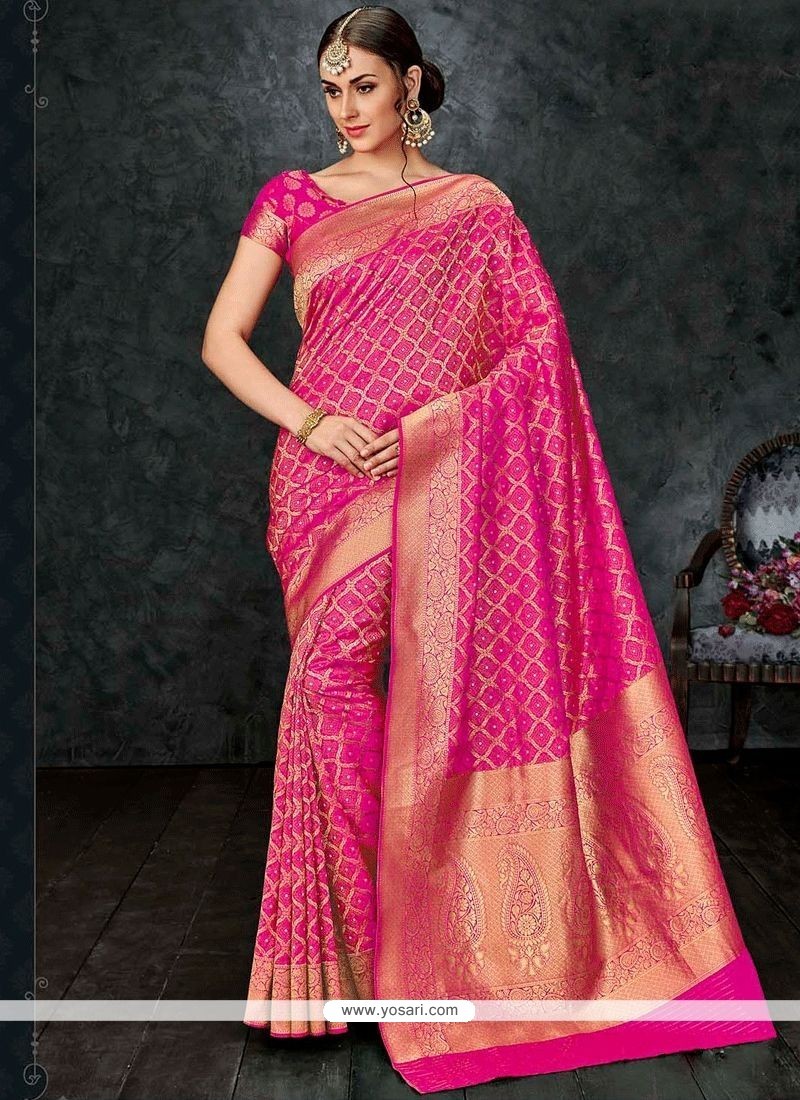 Topnotch Banarasi Silk Hot Pink Designer Traditional Saree