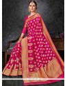 Honourable Magenta Weaving Work Banarasi Silk Traditional Designer Saree