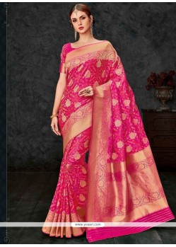 Aspiring Banarasi Silk Hot Pink Traditional Designer Saree