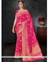 Weaving Banarasi Silk Designer Traditional Saree In Hot Pink