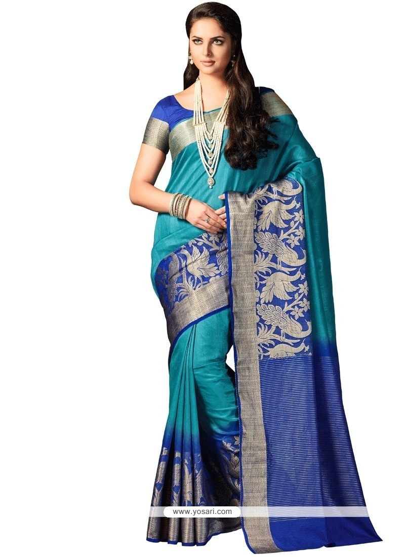 Woven Art Silk Traditional Designer Saree In Aqua Blue