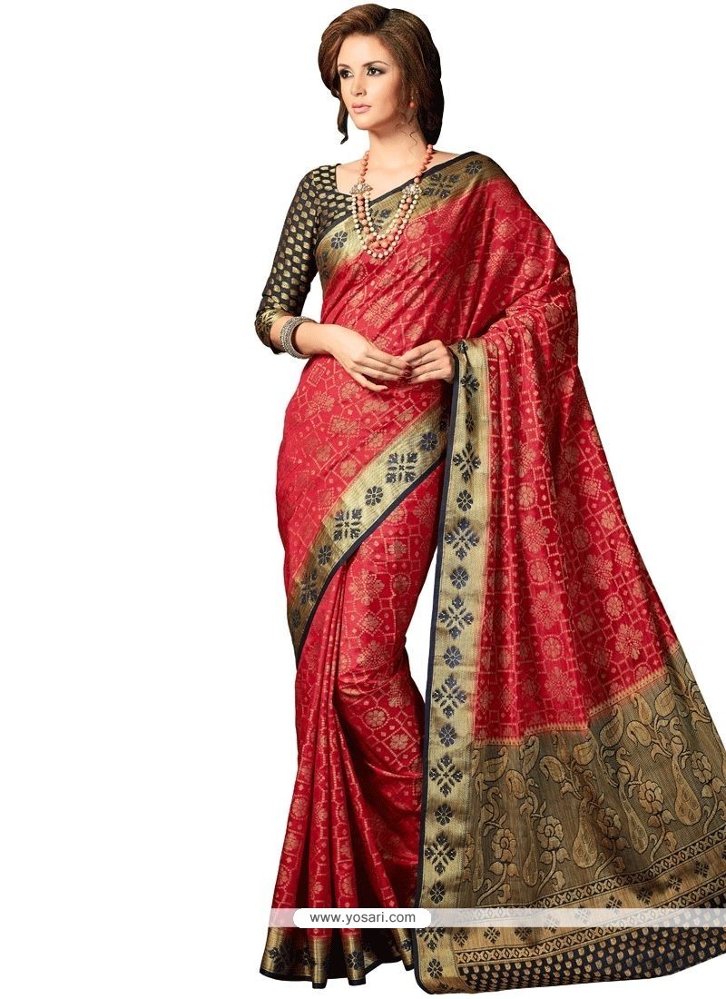 Mesmerizing Woven Work Red Art Silk Traditional Designer Saree