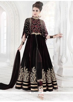 Adorning Lace Work Black Net Anarkali Suit