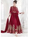 Immaculate Lace Work Maroon Net Anarkali Suit