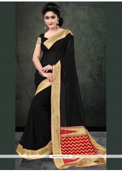 Extraordinary Black Patch Border Work Faux Georgette Classic Saree