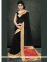 Extraordinary Black Patch Border Work Faux Georgette Classic Saree