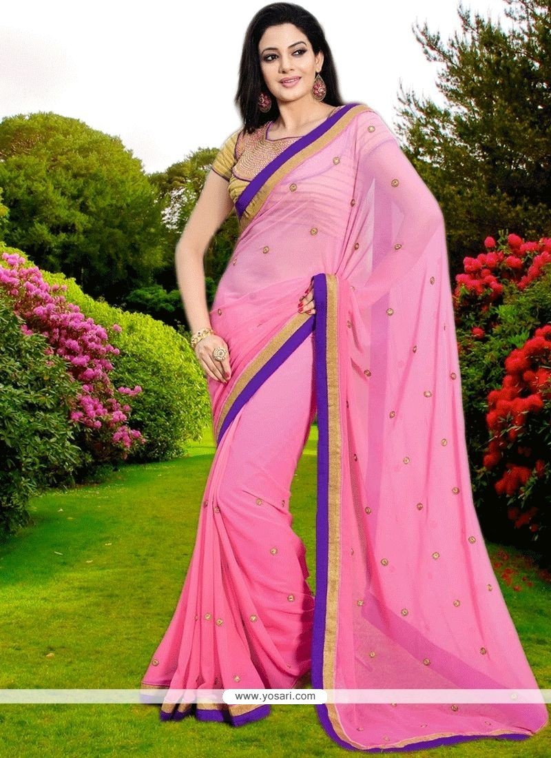 Titillating Faux Georgette Pink Classic Saree